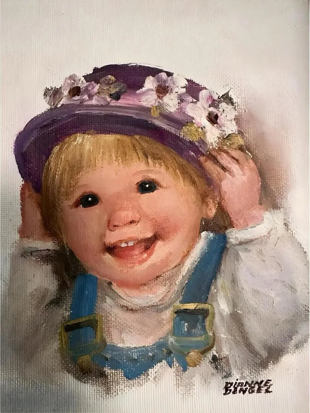 Charming Pair of Vintage Child Portrait Paintings in Gold Frames